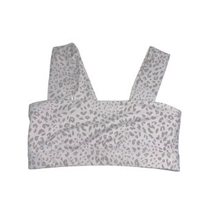 All Fenix Cream & Gray Cheetah Print Wide Strap Sports Bra Medium Women’s